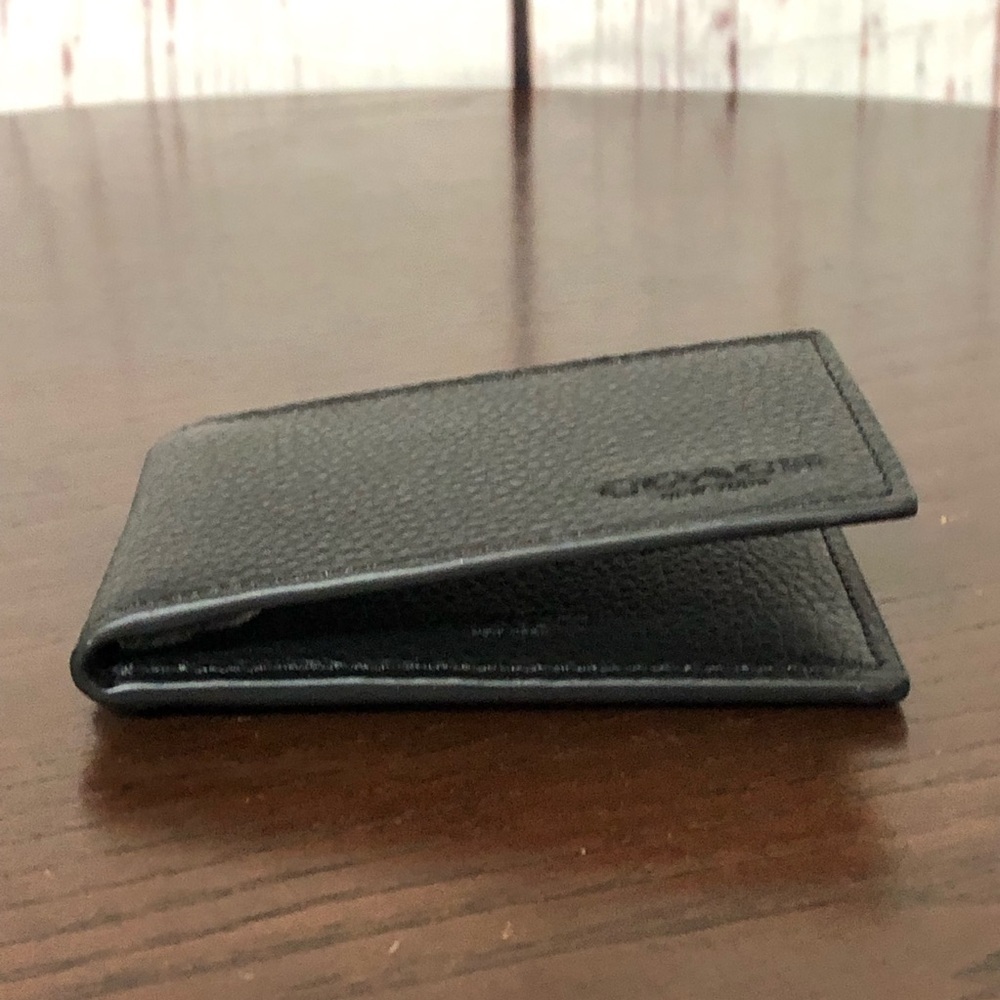 Coach Black Pebbled Leather Men's Compact Bi Fold Wallet - Picture 7 of 7